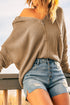 Zipper V-Neck Dropped Sleeve Hooded Solid Sweater